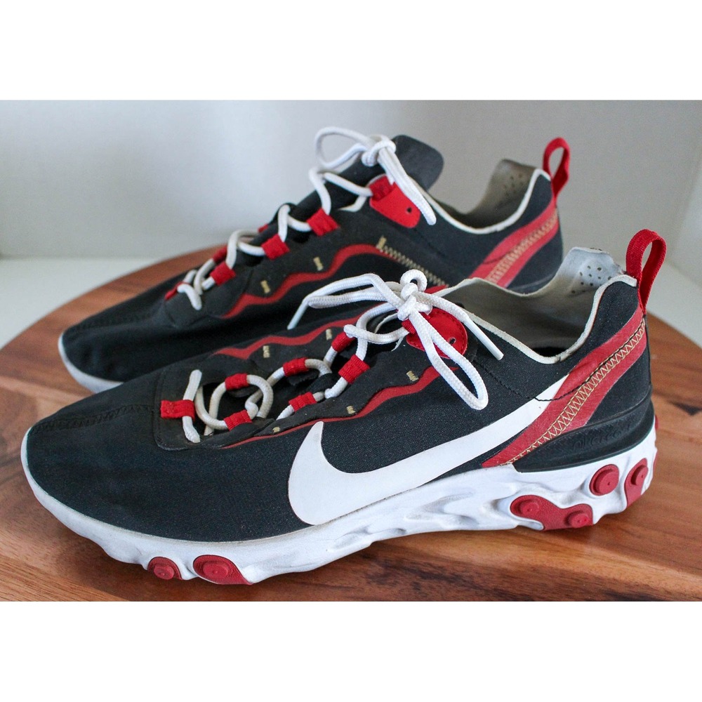 Nike Sneakers Womens 10.5 Black Red React Element 55 Running Shoes BQ6166-006